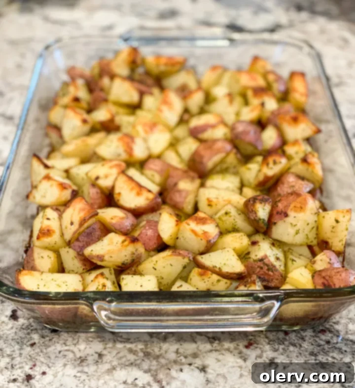 Crispy Garlic Roasted Potatoes 3 Closeup of cubed red and Yukon gold potatoes ready for roasting.