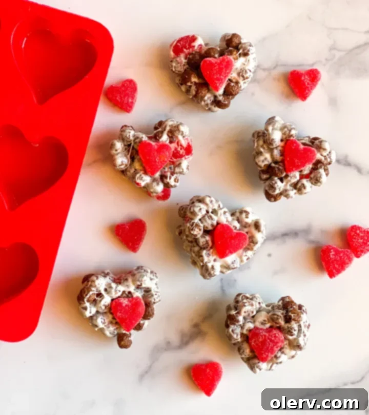 Cocoa Puff Cinnamon Heart Bars 4 Heart-shaped Cocoa Puff Cereal Bars cooling in silicone molds