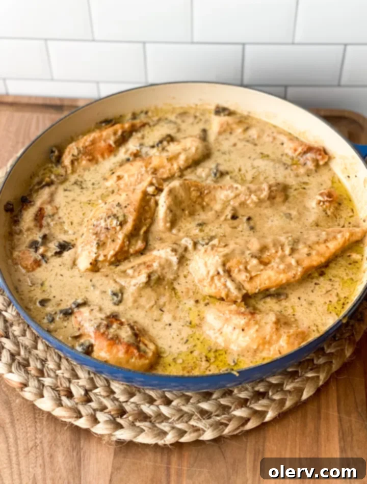 Easy One-Pot Chicken Marsala 7 Finished One-Pot Chicken Marsala in a serving bowl