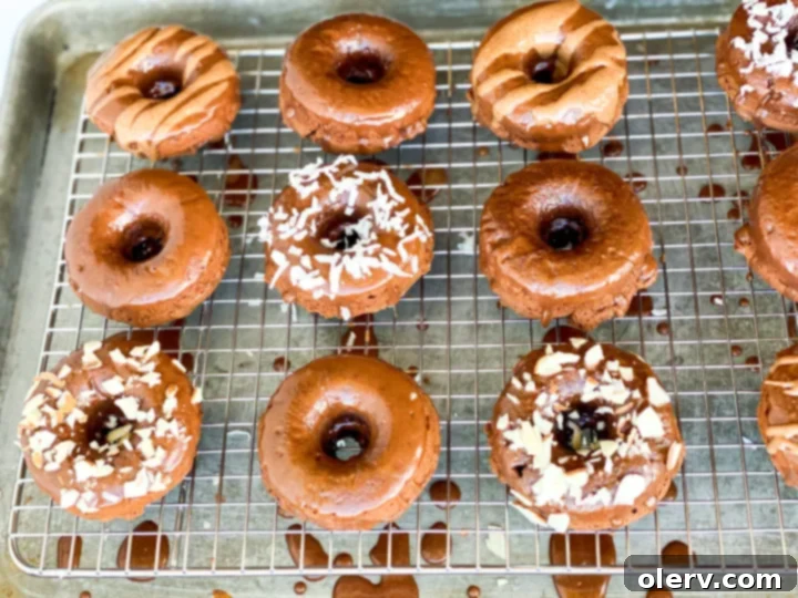Almond Coconut Donuts: A Midnight Delight 6 Key ingredients for healthy Midnight Almond Coconut Donuts laid out, including whole wheat flour, cocoa powder, raw honey, and Offbeat Midnight Almond Coconut Butter.