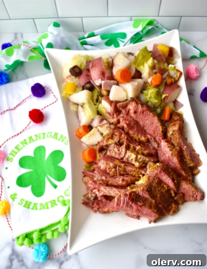 Easy Instant Pot Corned Beef Brisket 4 Another view of the Instant Pot Corned Beef Brisket, showing the vibrant colors of the vegetables