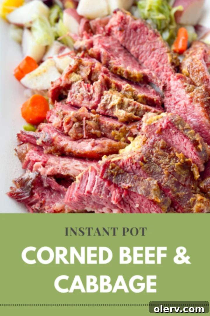 Pinterest graphic for Instant Pot Corned Beef and Cabbage recipe