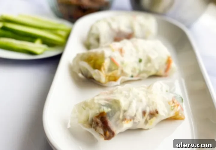 Crispy Chicken Spring Rolls 4 A hand carefully arranging a vibrant assortment of fresh vegetables and cooked teriyaki chicken onto a rice paper wrapper