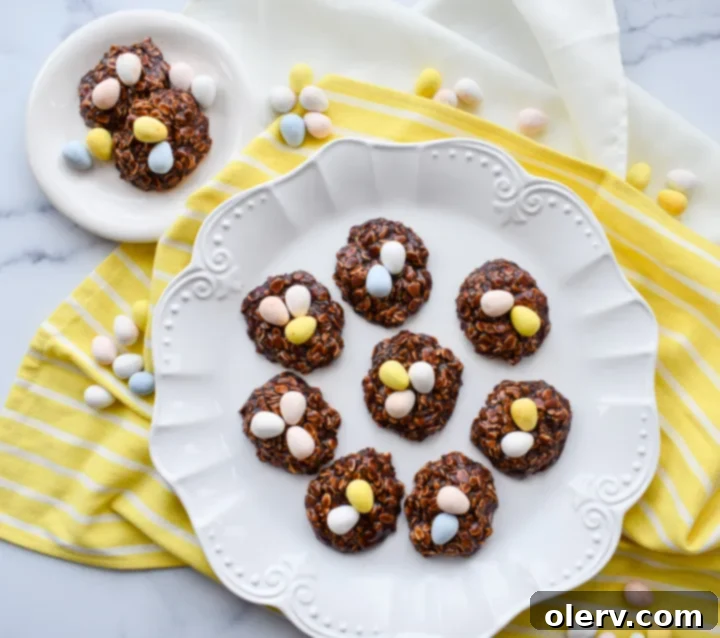 Easy No-Bake Easter Nests 6 Ingredients for No-Bake Easter Nest Cookies laid out on a kitchen counter.