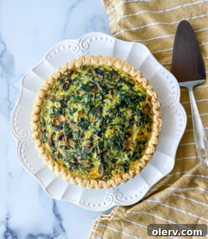 Savory Spinach and Creamy Cheese Quiche 2 Freshly baked Spinach and Cheese Quiche, ideal for Easter brunch