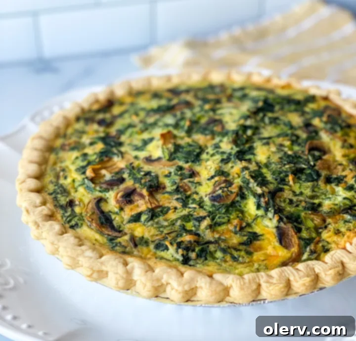 Savory Spinach and Creamy Cheese Quiche 5 Delicious slice of Spinach and Cheese Quiche with steam rising