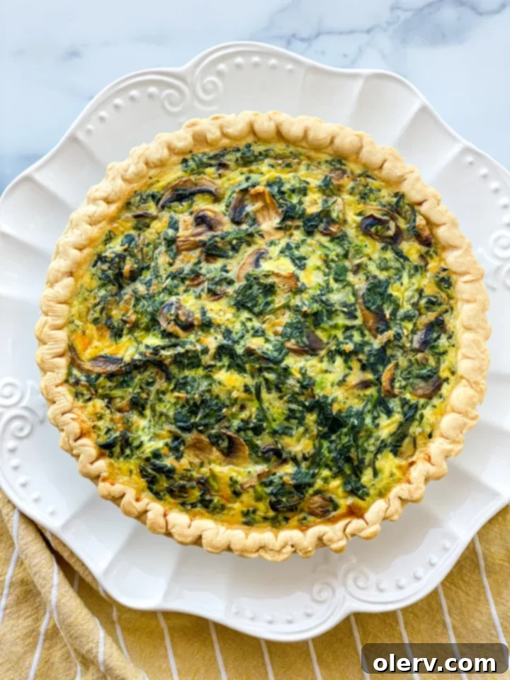 Savory Spinach and Creamy Cheese Quiche 8 Spinach and Cheese Quiche ready to be sliced