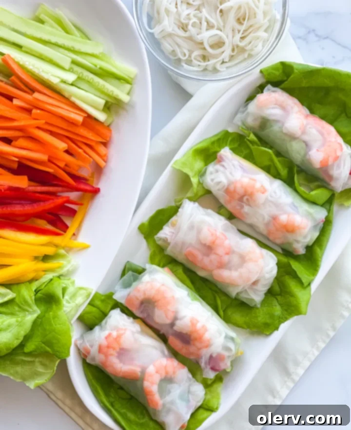 Crispy Homemade Spring Rolls 2 Vibrant homemade spring rolls showcasing fresh ingredients like shrimp, carrots, and lettuce