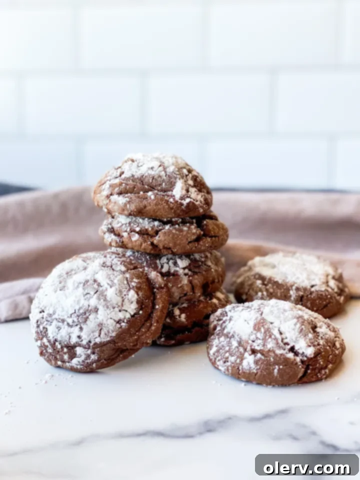 Easy Cake Mix Crinkle Cookies 2 Decadent 4-ingredient cake mix crinkle cookie, coated in powdered sugar, ready to be enjoyed.