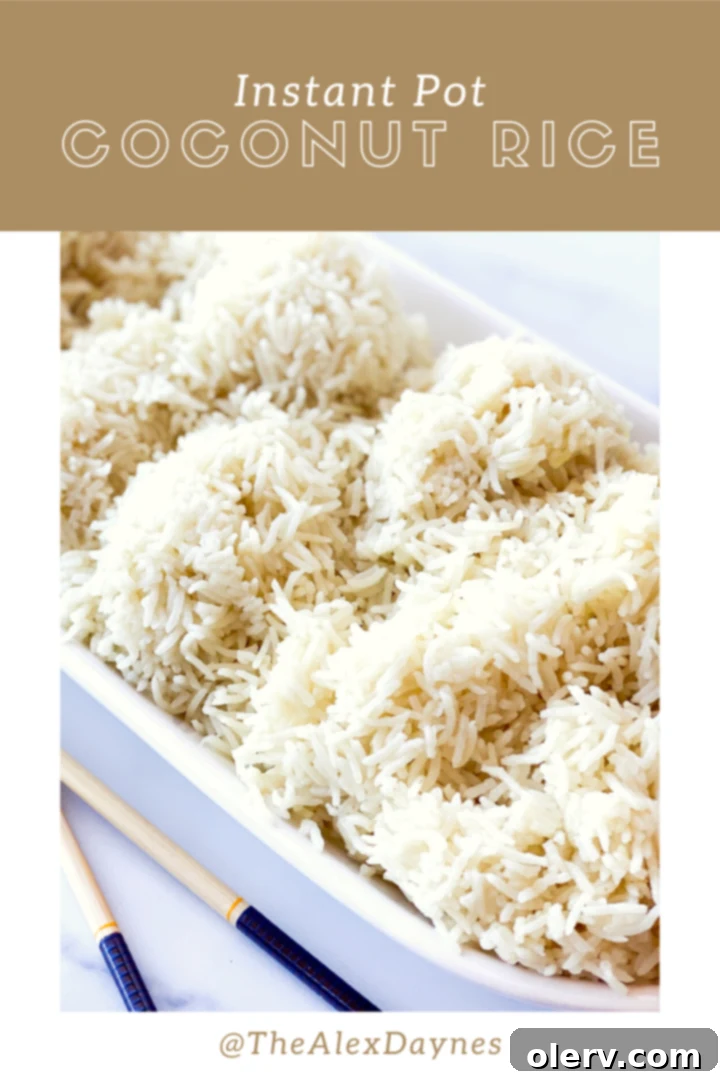 Instant Pot Coconut Rice recipe pin image with text overlay.