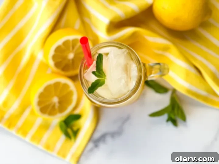 Golden Honey Apple Lemonade 6 Two glasses of Honey Apple Lemonade with mint and apple slices, served outdoors