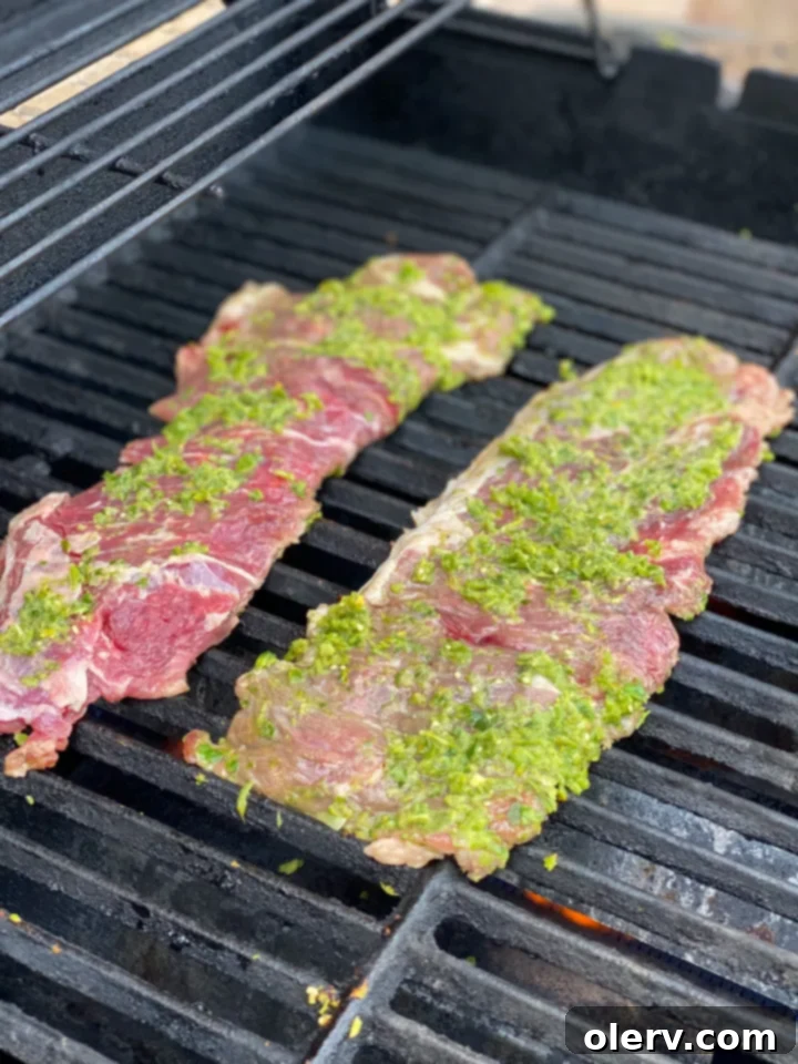 Zesty Cilantro Lime Flank Steak 11 Flank steak on a hot grill