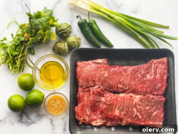 Zesty Cilantro Lime Flank Steak 6 Close-up of fresh cilantro, limes, and tomatillos