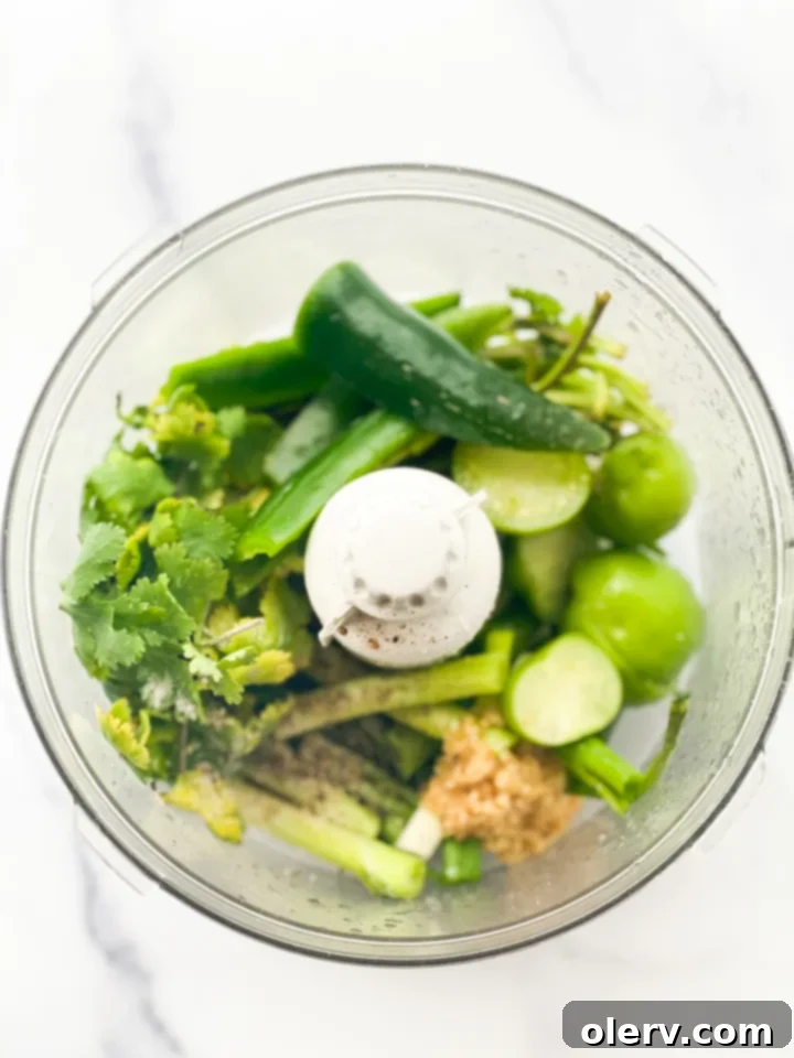 Zesty Cilantro Lime Flank Steak 7 Ingredients for marinade in a food processor, before blending
