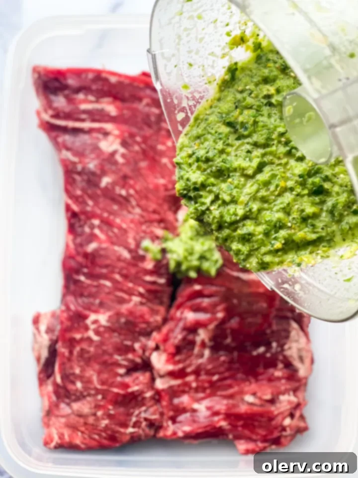 Zesty Cilantro Lime Flank Steak 9 Flank steak in a ziplock bag with cilantro lime marinade