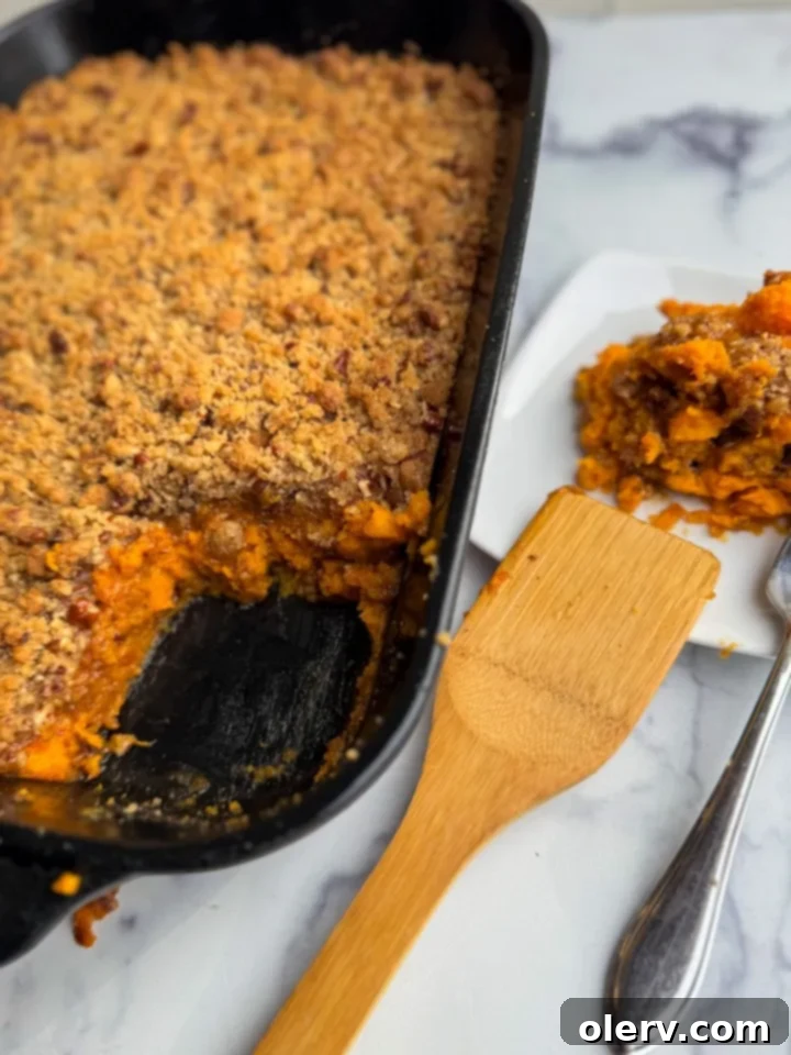 Golden Sweet Potato Delight 5 Stages of making sweet potato casserole: roasted potatoes, mashed mixture, and casserole ready for baking.